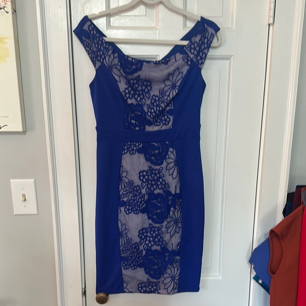 Luna of London royal blue sheer floral dress size 6